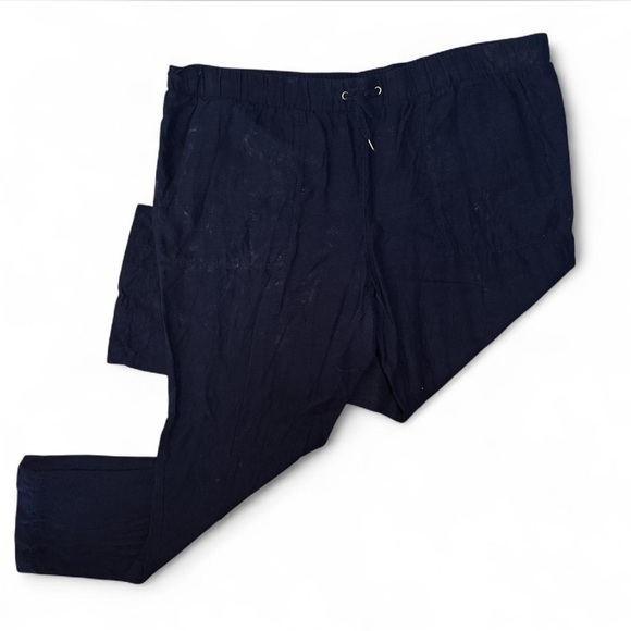 Navy Linen Blend Pants - Picture 1 of 8